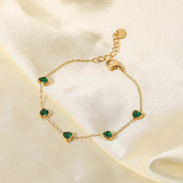 Green Heart Fine Chain Bracelet