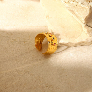Wide Band Stone Crystal Ring